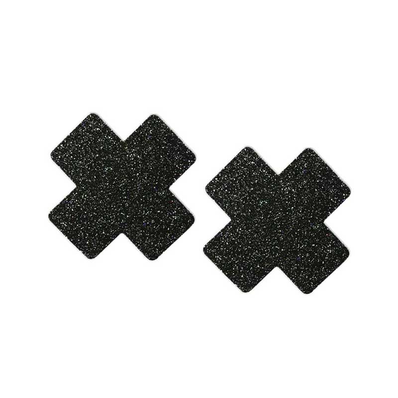 Glitter Cross Brilliant Black Pasties (Large)