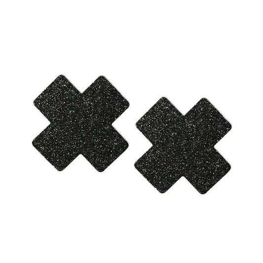 Glitter Cross Brilliant Black Pasties (Large)