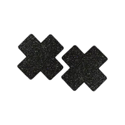 Glitter Cross Brilliant Black Pasties (Small)