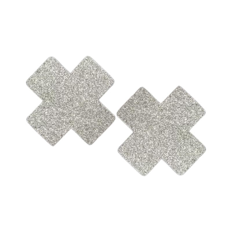 Glitter Cross Shimmering Silver Pasties (Small)
