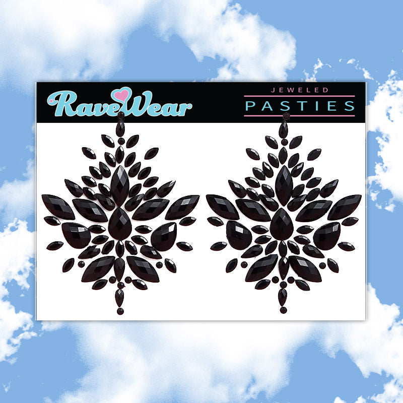 Jeweled Pear Cut Center Black Pasties