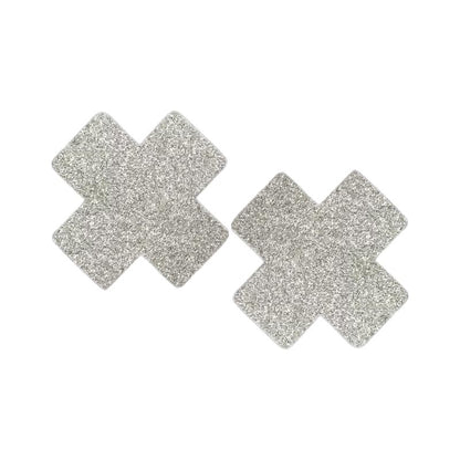Glitter Cross Shimmering Silver Pasties (Small)
